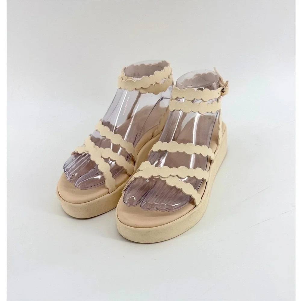 Anciet Greek Sandals Aspsis Flatform‎ Cream Scalloped Platform Ankle size 36 6